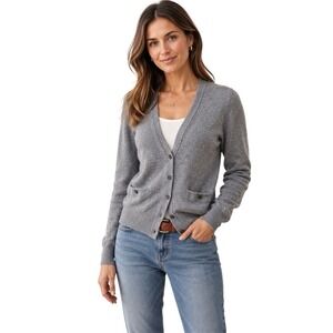 Ann Mashburn 100% Cashmere V-Neck Cardigan Gray Button Front Luxury Sweater Sz M
